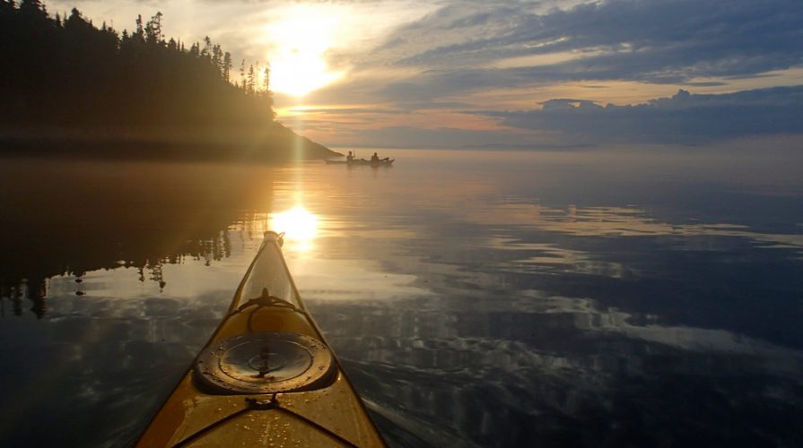 Kayak at sunrise lake superior