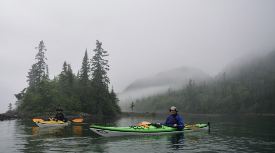 sea kayaking in the fog