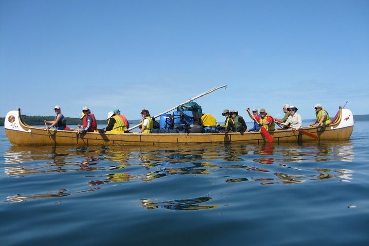 Paddling the voyageur canoe on Lake Superior