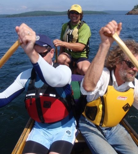 paddling the voyageur canoe on Lake Superior